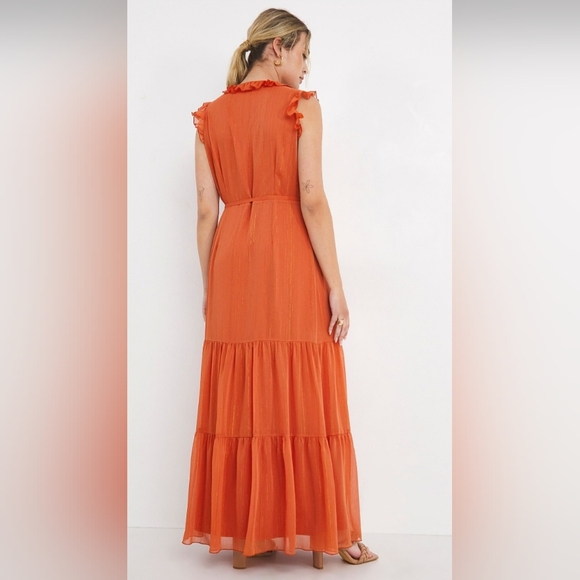 Little Mistress Orange Frill Wrap Maxi Boho Dress - Picture 3 of 5